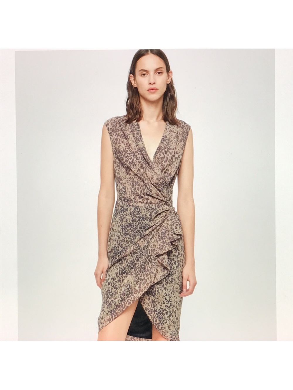 All Saints Taupe and Dark Brown Leopard-Print Draped Midi Dress